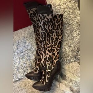 Versace Pony Hair and Leather Stiletto Boots Size 6 1/2 New, Never Worn.
